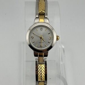 Avon Diamond Accent Watch Women 21mm Case Two Tone 6.75" Band- New Battery